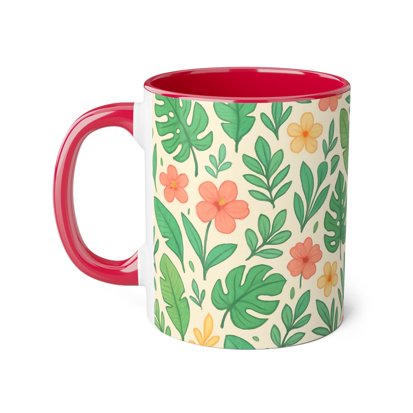 Tropical Pattern Accent Mug, Exotic Drinkware for Coffee Lovers, Floral Ceramic Cup, Summer Vibes Tea Mug, Island Decor Kitchen Accessories,