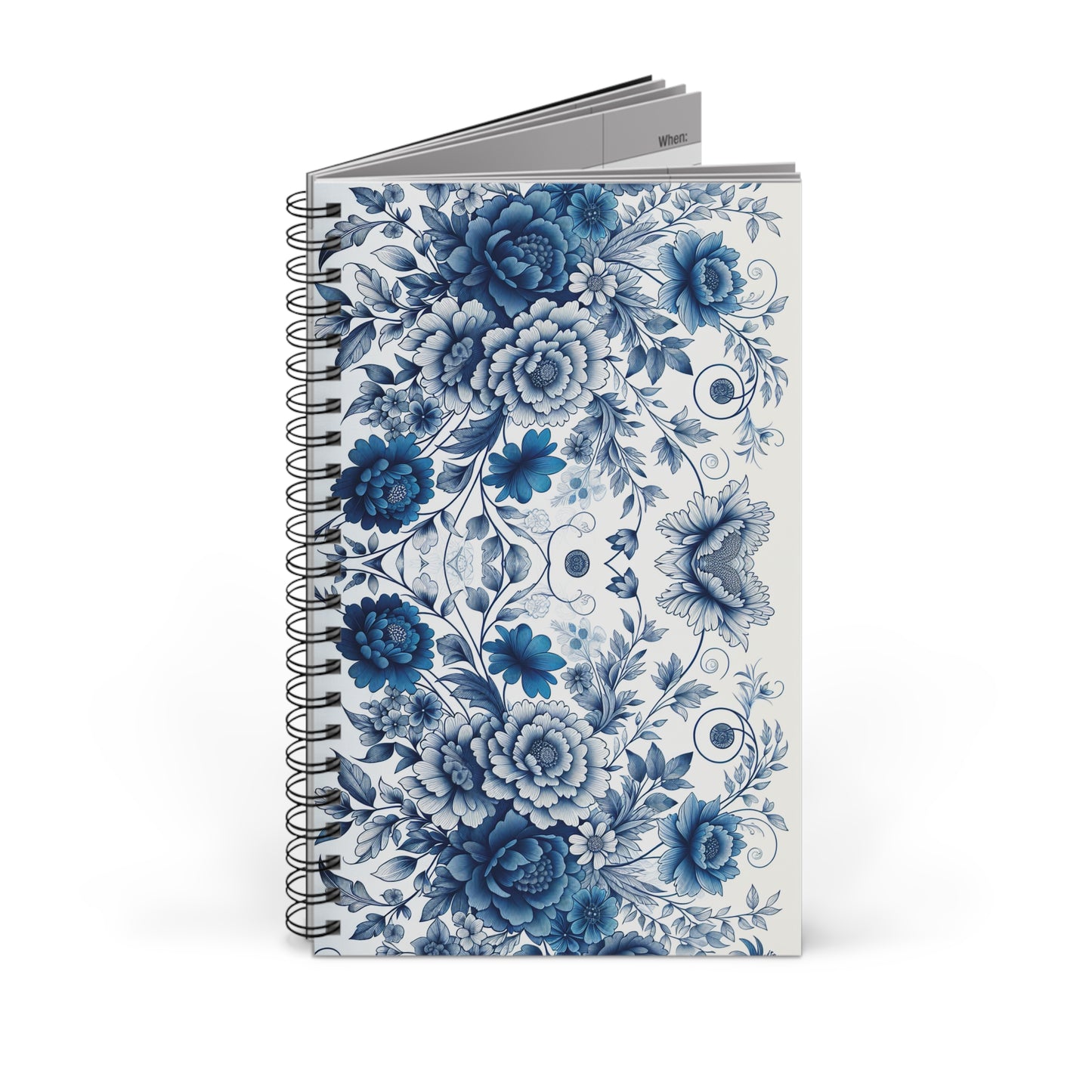 Elegant Floral Spiral Journal for Note-Taking, Gift, Journaling, Blue Flower Design, Stationery, Writing