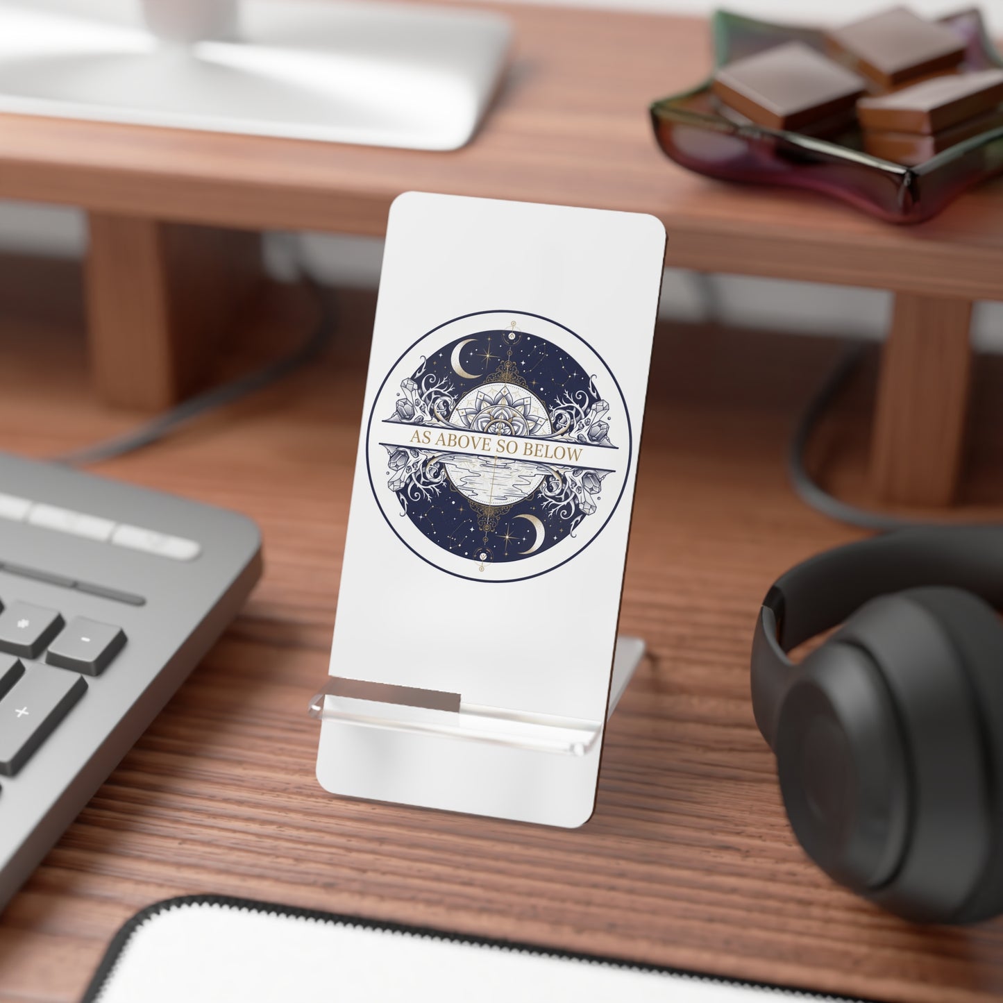 Astrology Moon Phone Stand — "As Above So Below" Mobile Display Stand