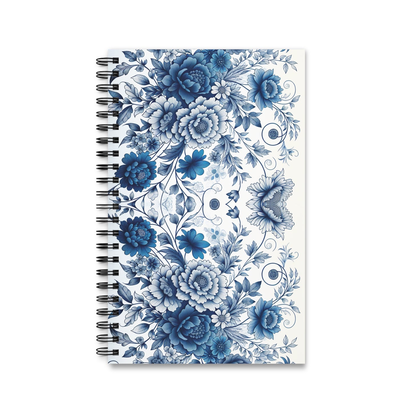 Elegant Floral Spiral Journal for Note-Taking, Gift, Journaling, Blue Flower Design, Stationery, Writing