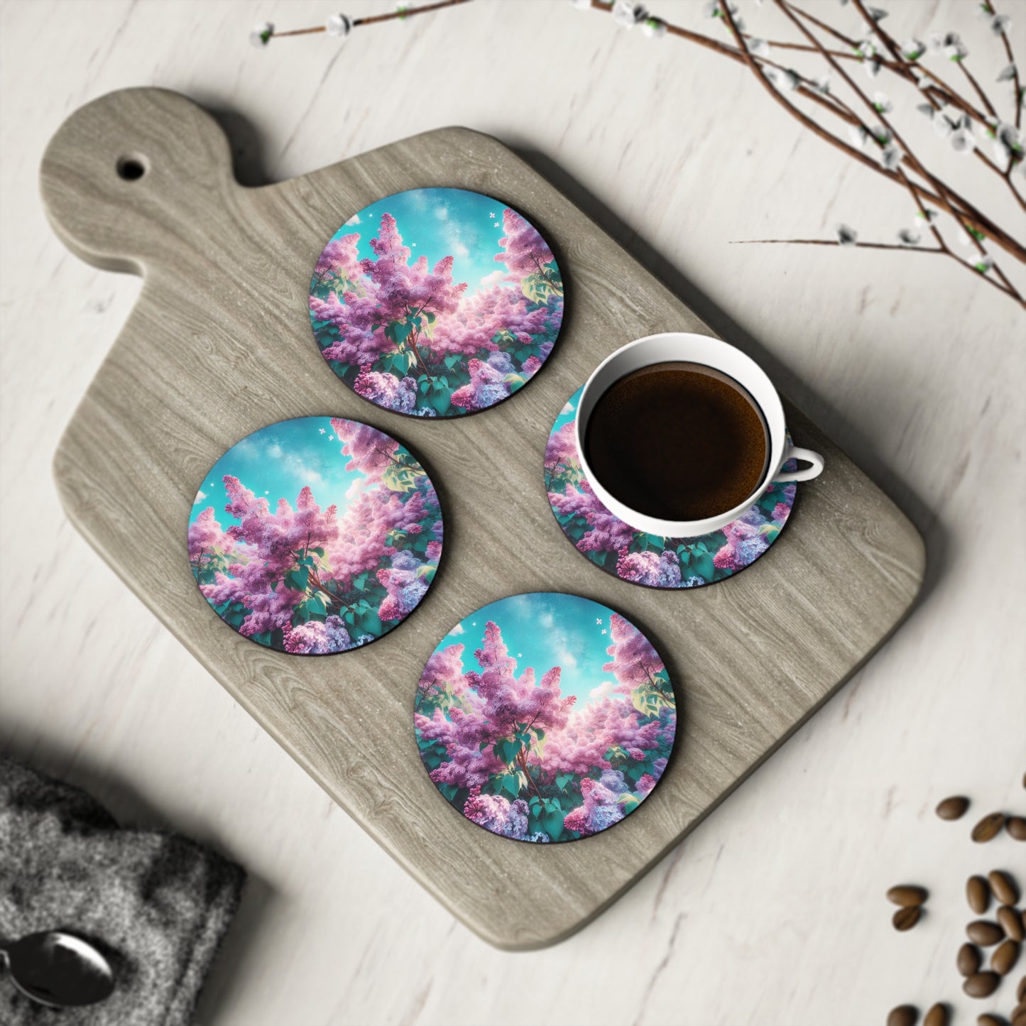 Lilac Coasters, Floral Coasters, Purple Lilac Drink Coasters, Home Decor, Kitchen Decor, Housewarming Gift