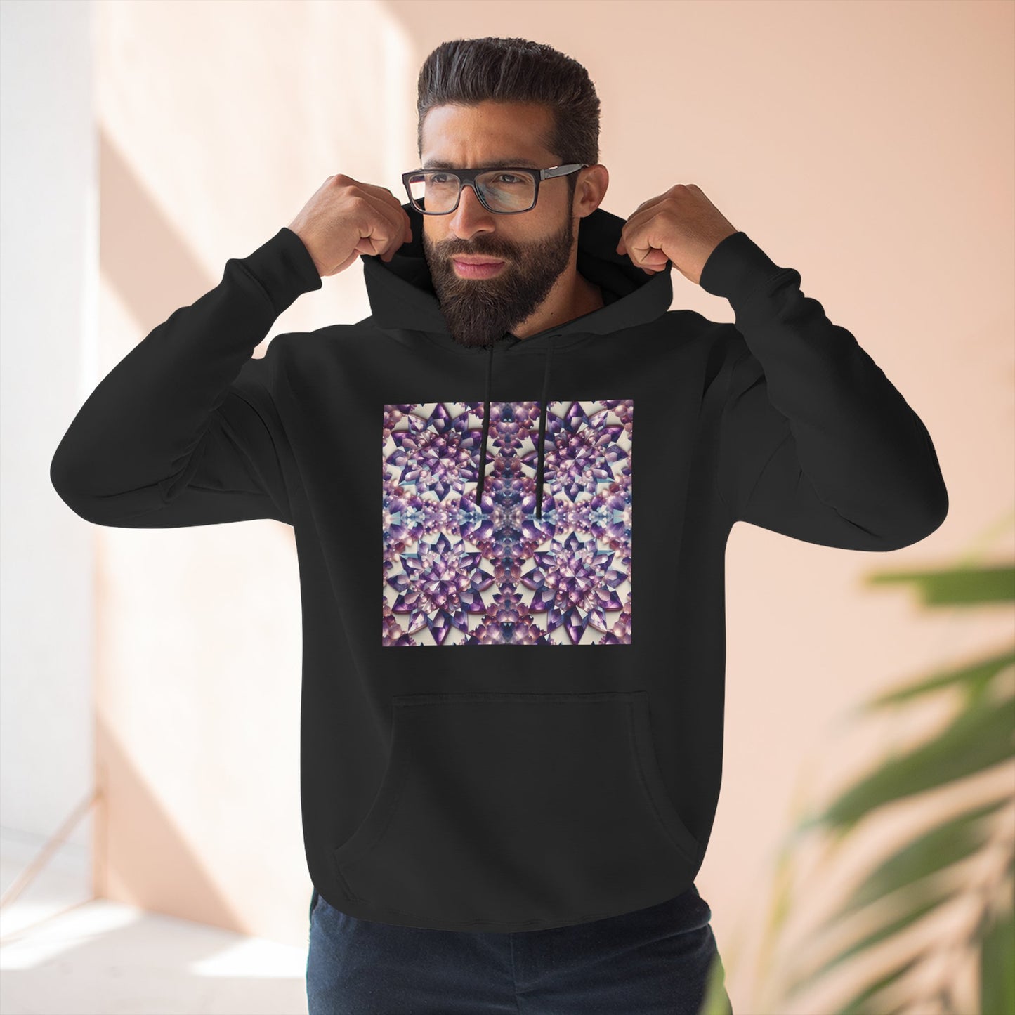 Fleece Hoodie - Amethyst Crystal Floral Design