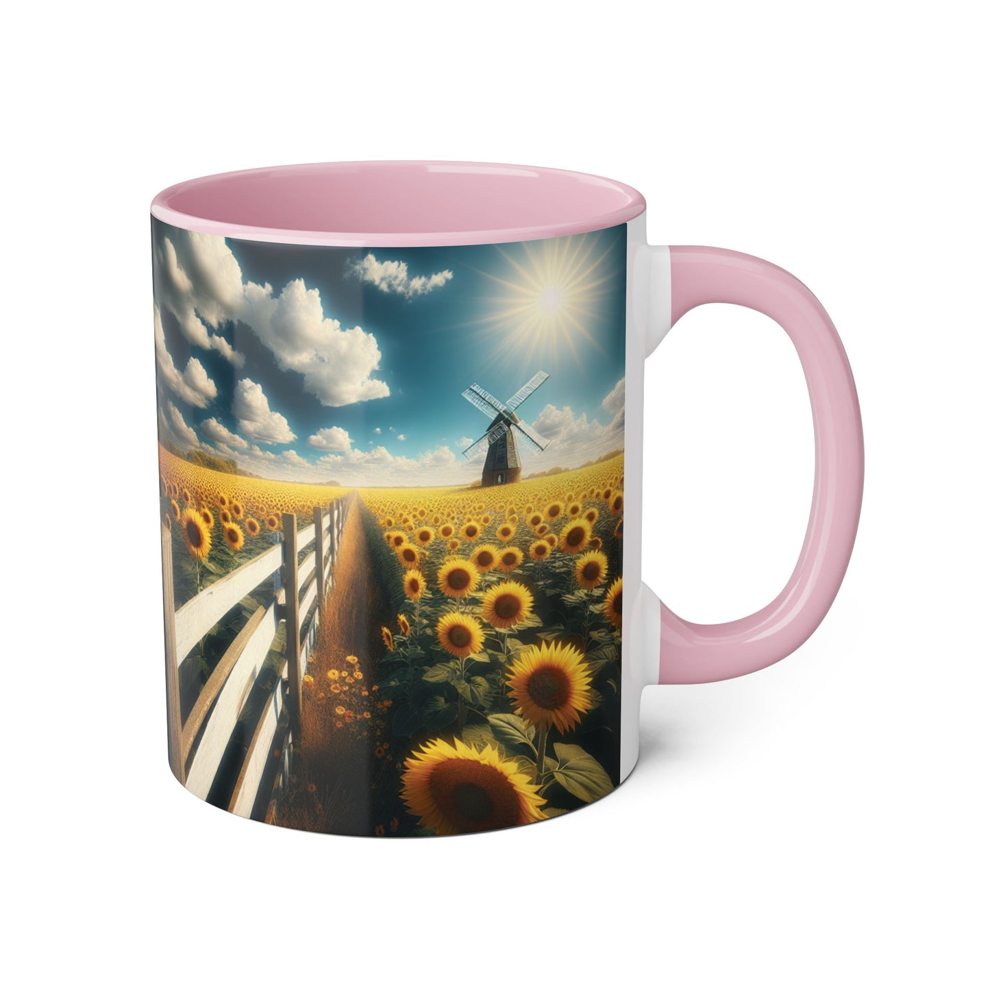 Sunflower Field Accent Mug - 11oz Windmill Design for Nature Lovers