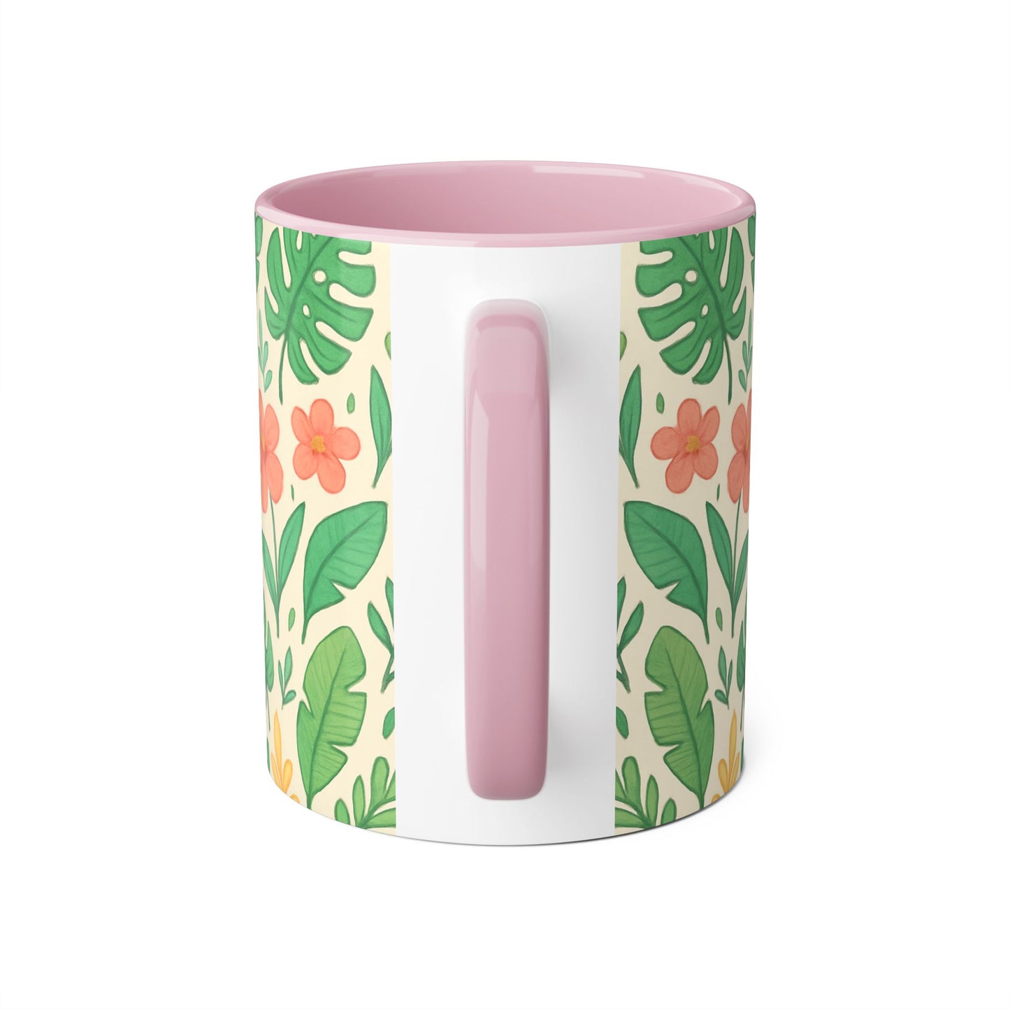 Tropical Pattern Accent Mug, Exotic Drinkware for Coffee Lovers, Floral Ceramic Cup, Summer Vibes Tea Mug, Island Decor Kitchen Accessories,