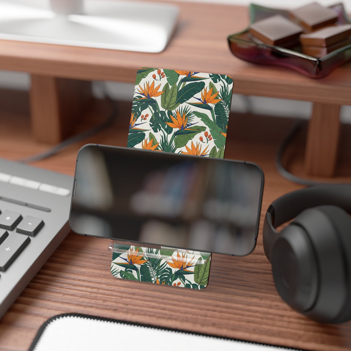 Tropical Bird of Paradise Phone Stand — Foldable Mobile Display Dock