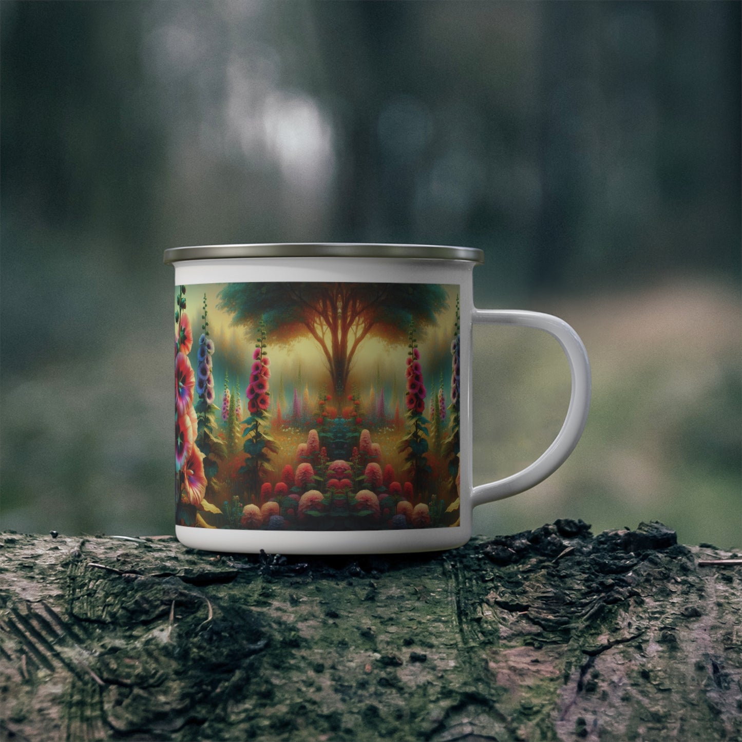Camping Mug - Hollyhocks Design