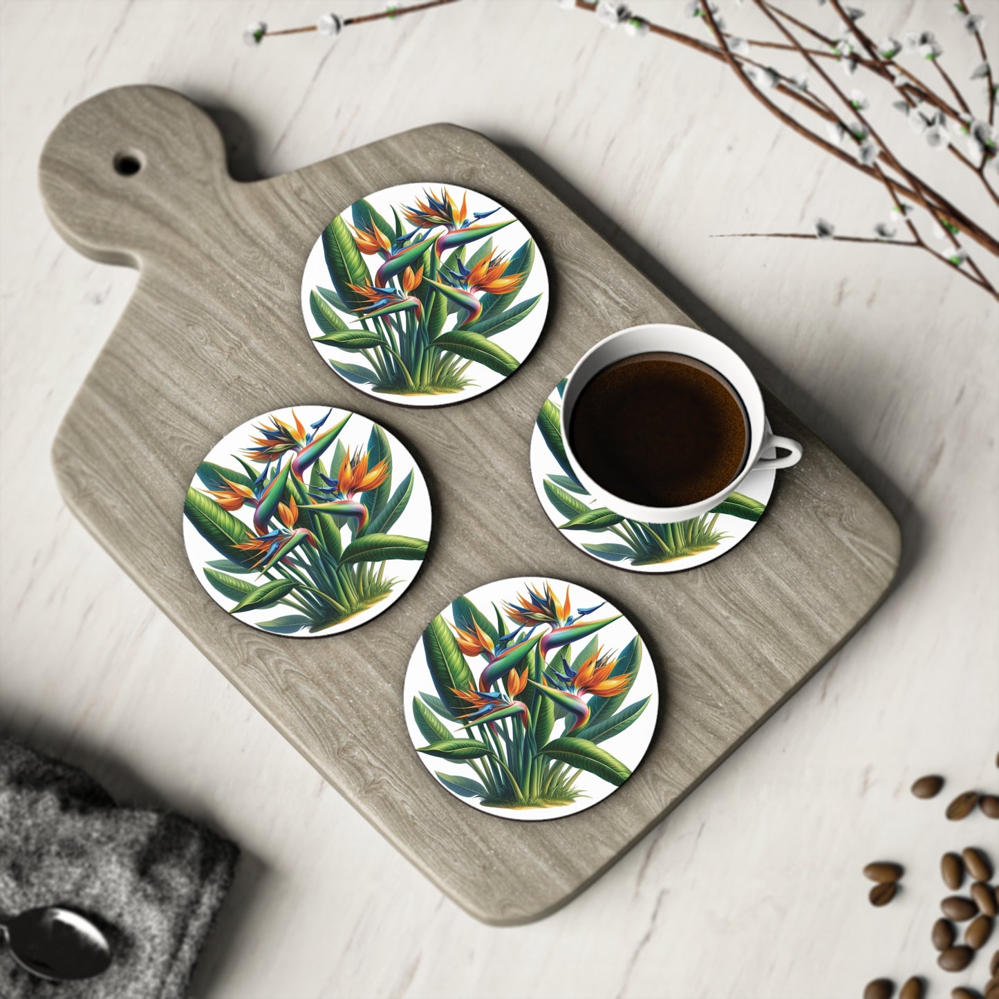 Tropical Bird of Paradise Plant Drink Coasters, Ceramic Coasters, Coasters for Drinks, Home Decor, Kitchen Accessories
