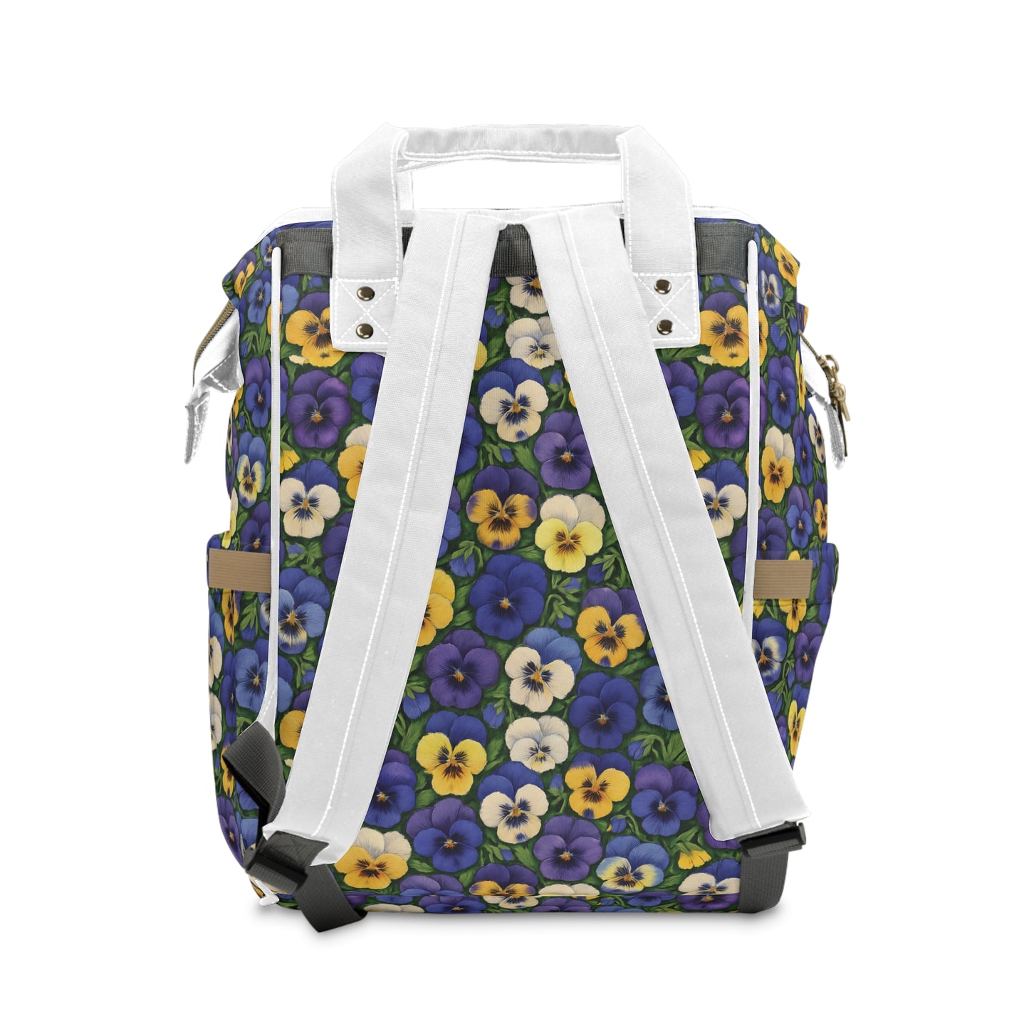 Diaper Backpack, Cute Pansies Design, Baby Shower Gift, Mom Essential Bag, Nursery Storage, Floral Print Organizer