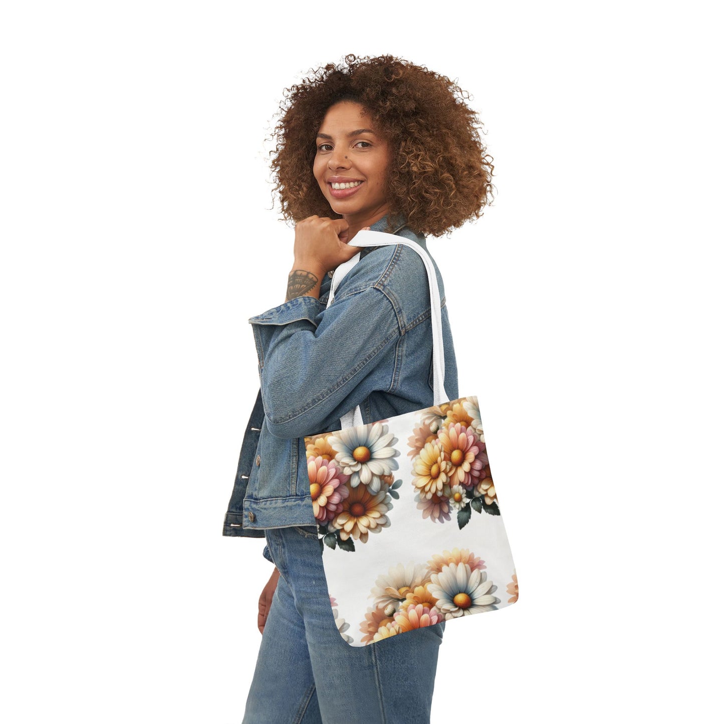 Floral Canvas Tote Bag with 5-Color Straps - Stylish
