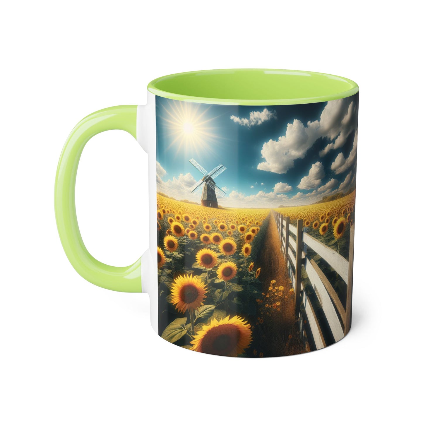 Sunflower Field Accent Mug - 11oz Windmill Design for Nature Lovers