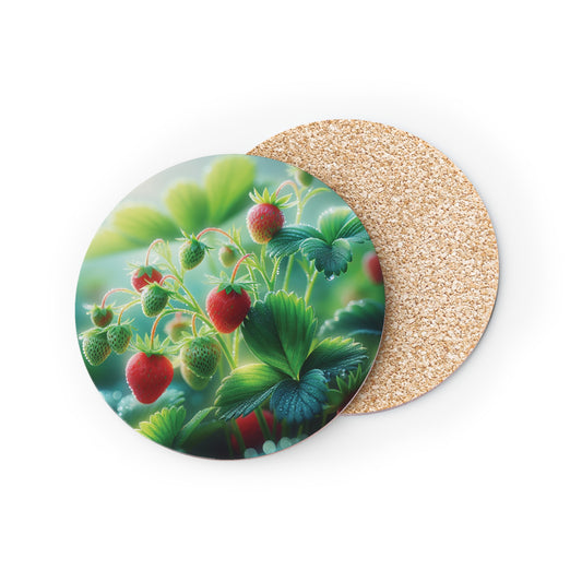 Strawberry Garden Coasters Set, Fruit Kitchen Decor, Drink Coaster, Red Berries, Farmhouse Coasters, Gift for Gardener, Housewarming Present