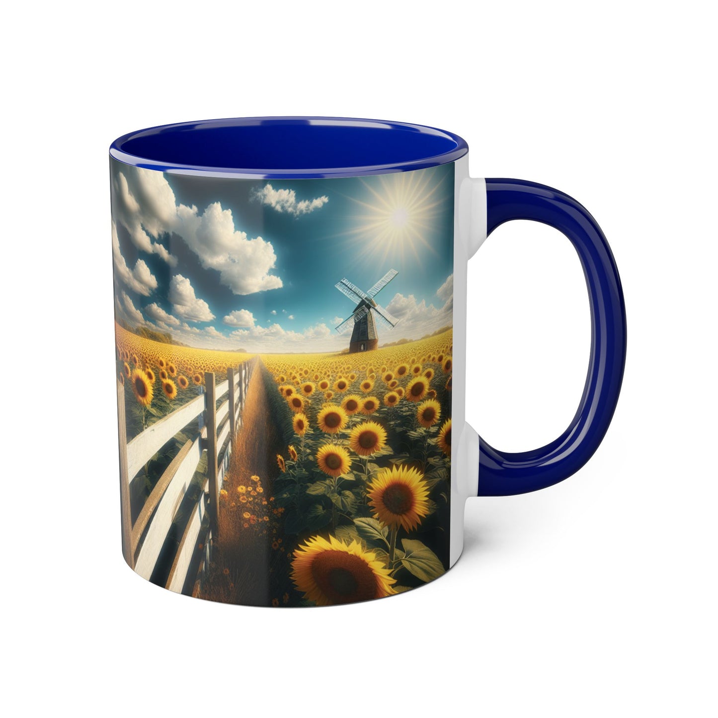 Sunflower Field Accent Mug - 11oz Windmill Design for Nature Lovers