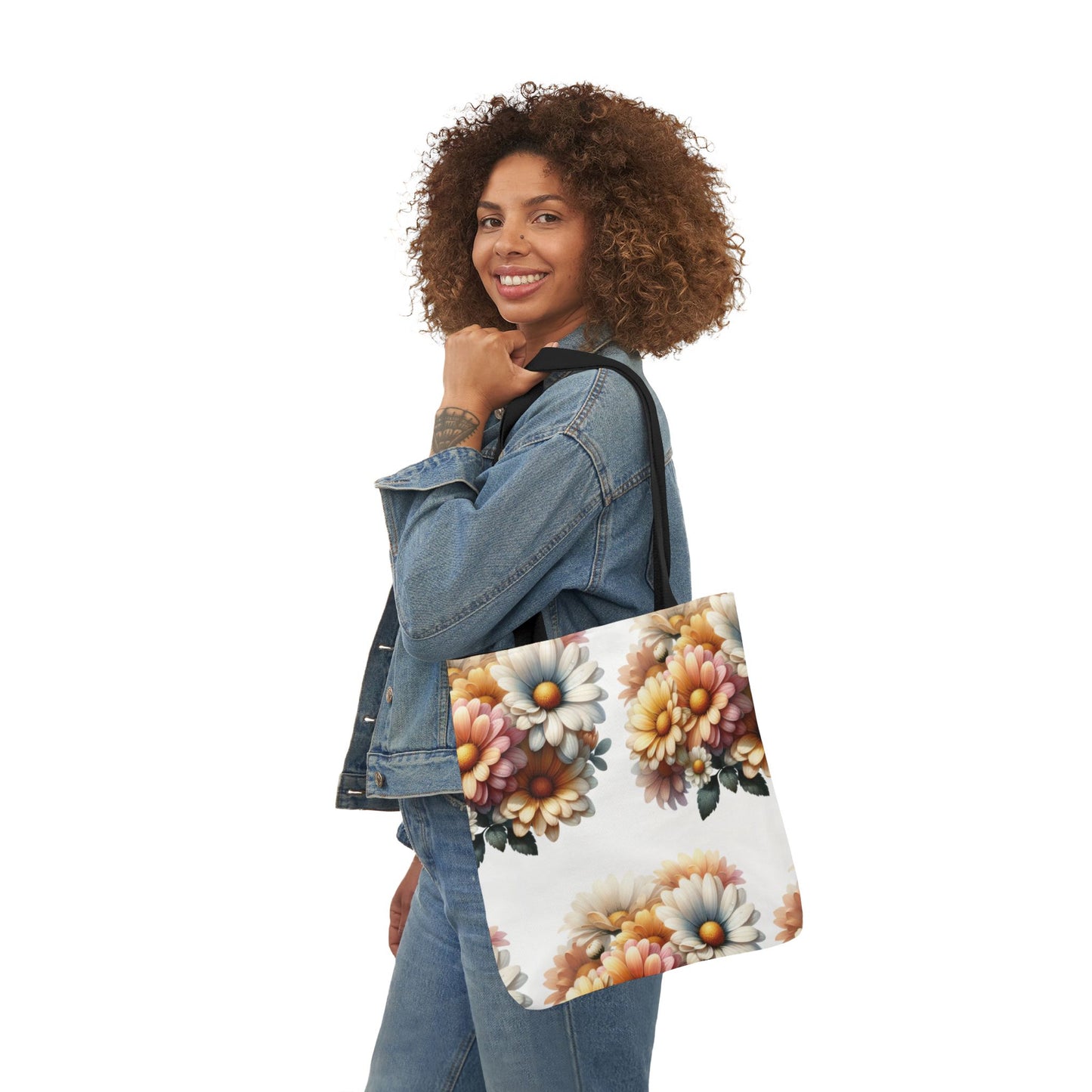 Floral Canvas Tote Bag with 5-Color Straps - Stylish