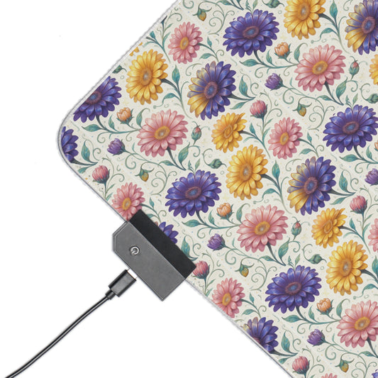 Floral LED Gaming Mouse Pad - Colorful Desk Accessory, Gamer Gift, Computer Gaming, Home Office Decor, Streaming Setup