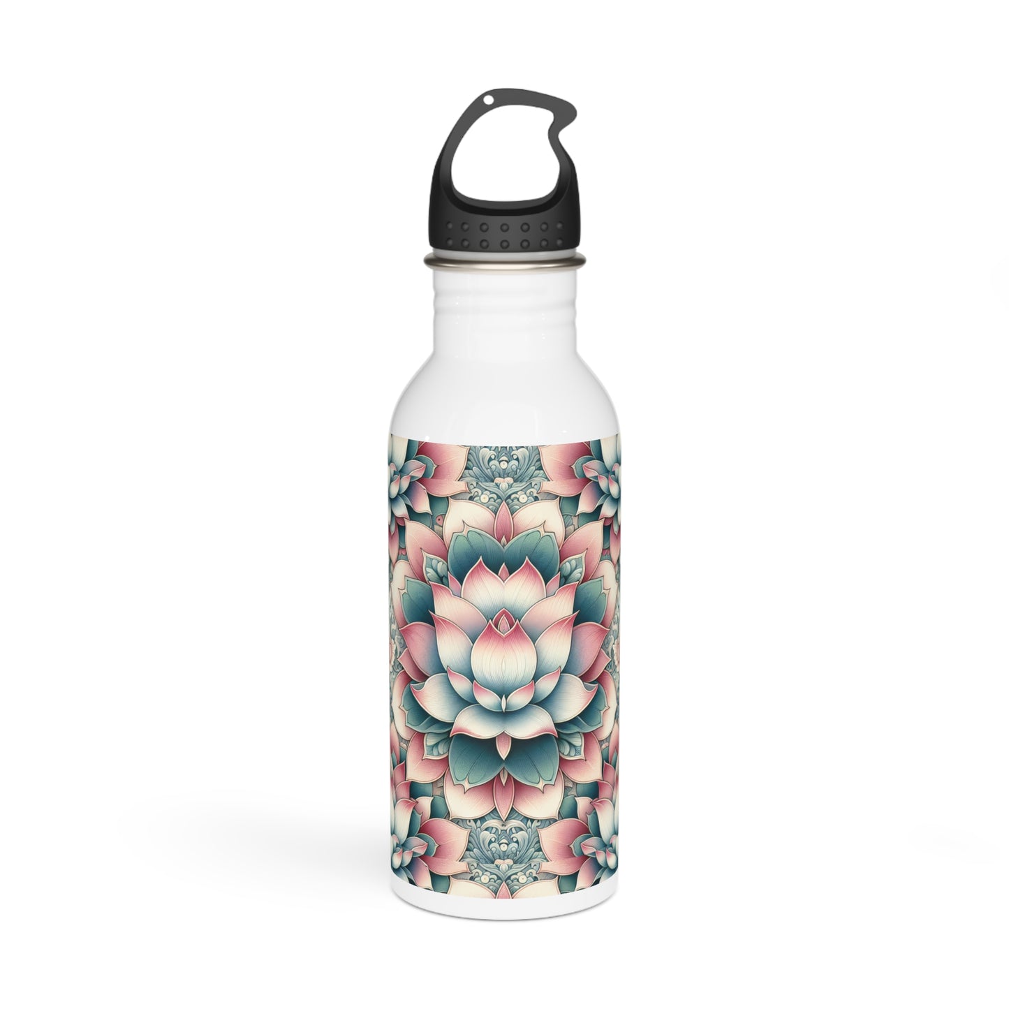 Stainless Steel Water Bottle - Lotus Flower Design, Reusable Bottle, Yoga Lover Gift, Floral Water Flask, Botanical Themed