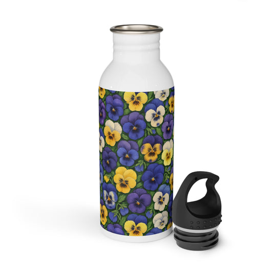 Pansy Stainless Steel Water Bottle, Floral Reusable Drinkware, Flower Patterned Thermos, Nature Lover Gift