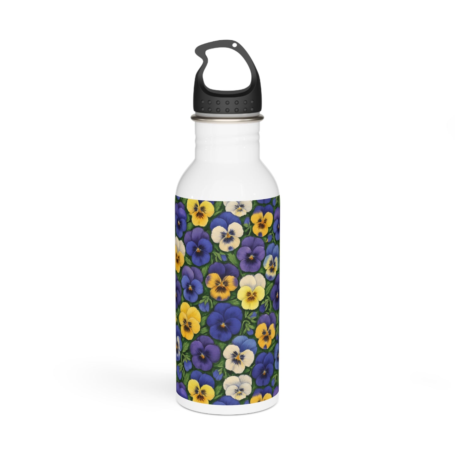 Pansy Stainless Steel Water Bottle, Floral Reusable Drinkware, Flower Patterned Thermos, Nature Lover Gift