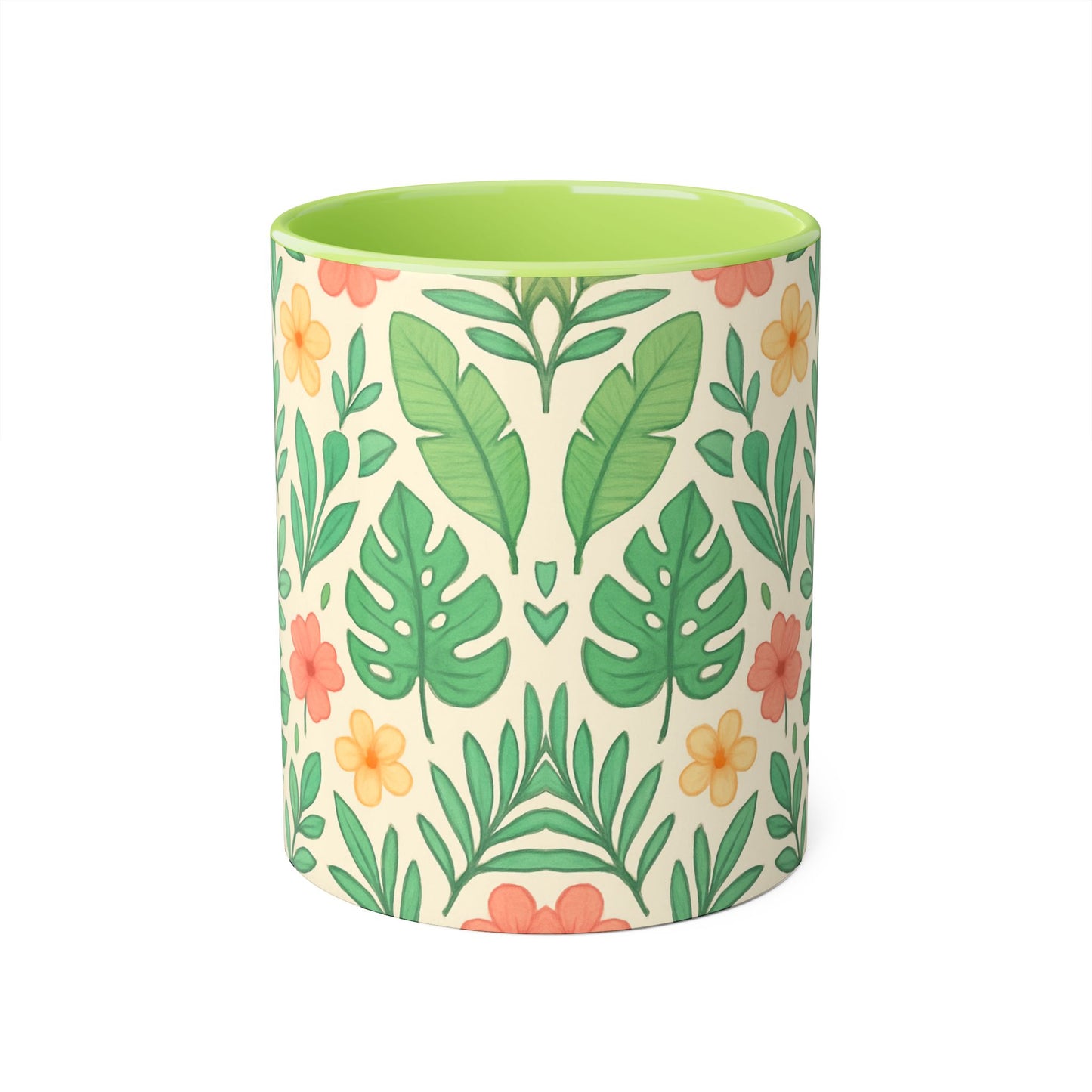 Tropical Pattern Accent Mug, Exotic Drinkware for Coffee Lovers, Floral Ceramic Cup, Summer Vibes Tea Mug, Island Decor Kitchen Accessories,