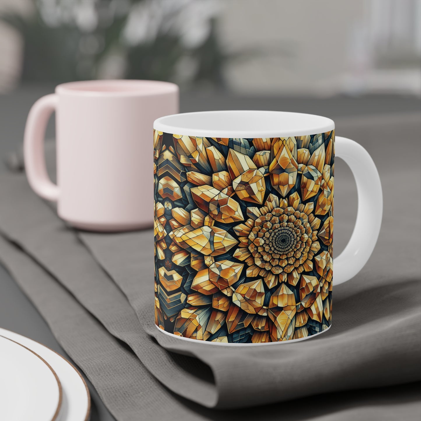 Citrine Geometric Ceramic Mug - Artisanal Drinkware for Coffee Lovers, Home Decor, Unique Gift, Housewarming, Mother's Day