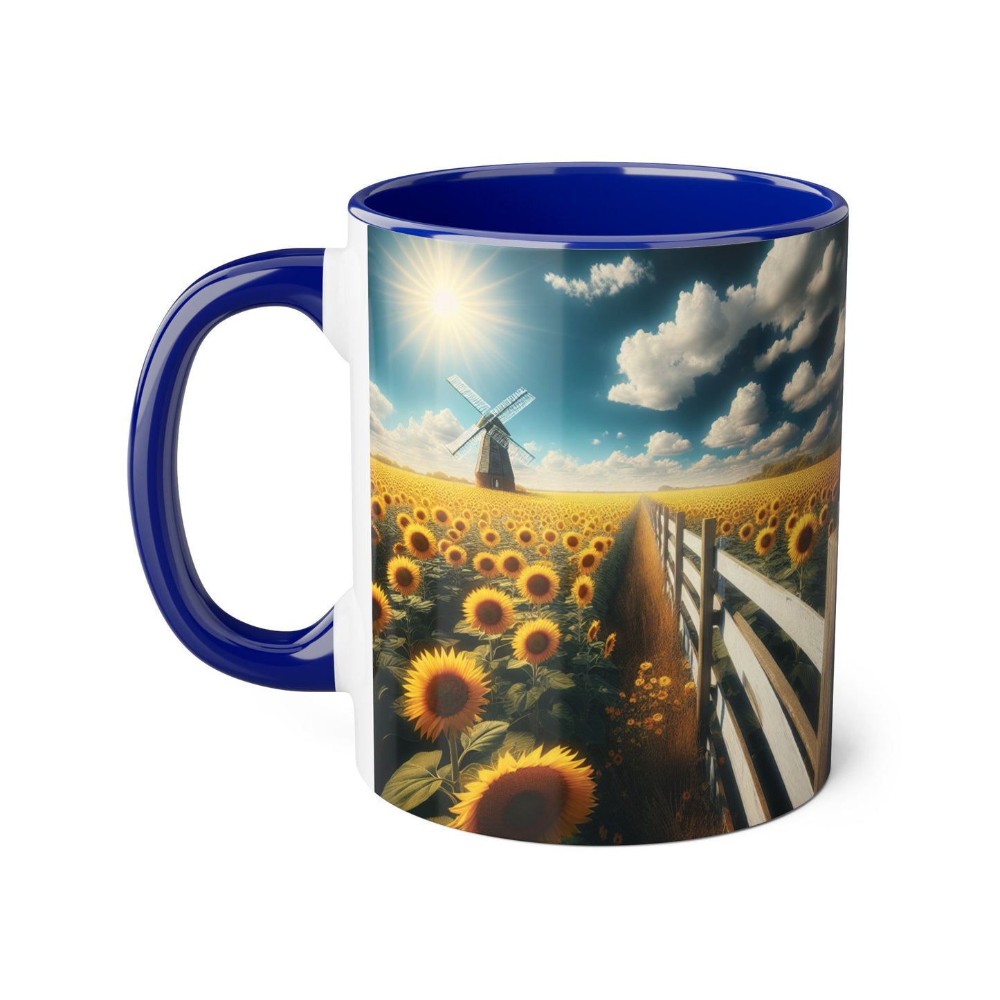Sunflower Field Accent Mug - 11oz Windmill Design for Nature Lovers